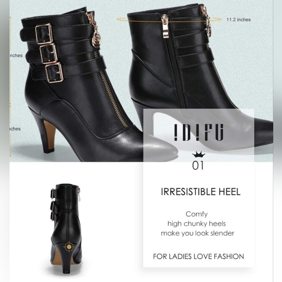 Chic Black Heeled Boots with Buckle Detail - Picture 9 of 9